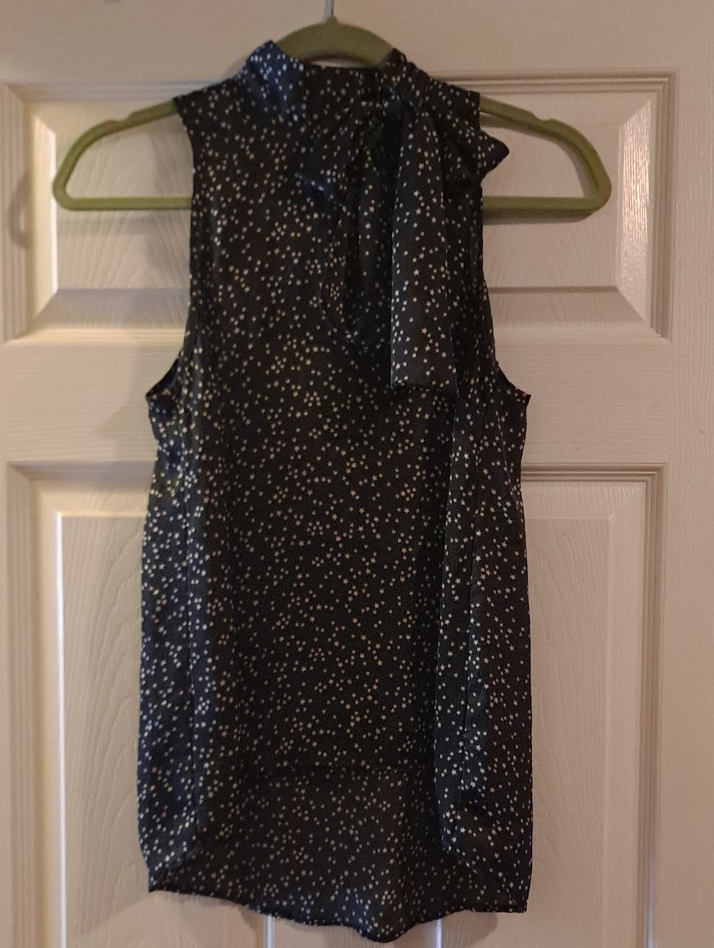 Sleeveless Tie-Neck Polka Dot Blouse - Black